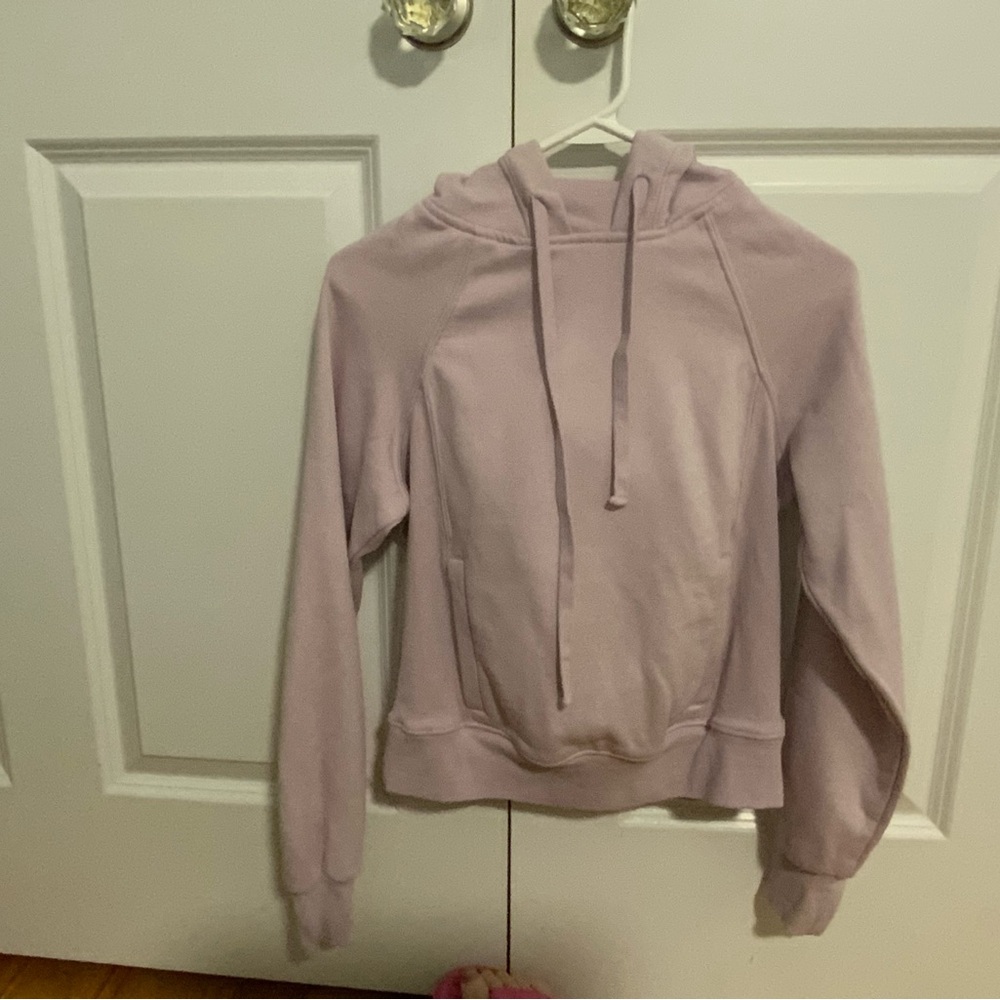 Daily Practice by Anthropologie Pink Hooded Crop Sweatshirt Long Sleeve